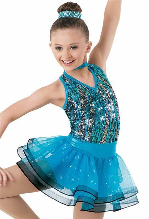 Pre-Owned Costume Weissman  9541 Intermediate Child Turquoise Dress Jazz Sequin