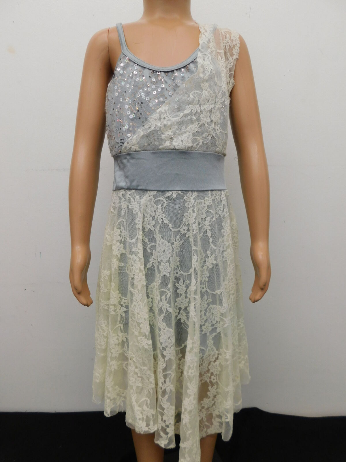 Pre-Owned Costume Costume Gallery  15263 Medium Child Gray Lace Dress Lyrical Sequin