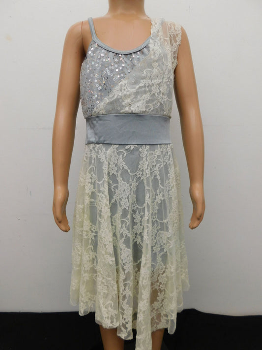 Pre-Owned Costume Costume Gallery  15263 Medium Child Gray Lace Dress Lyrical Sequin