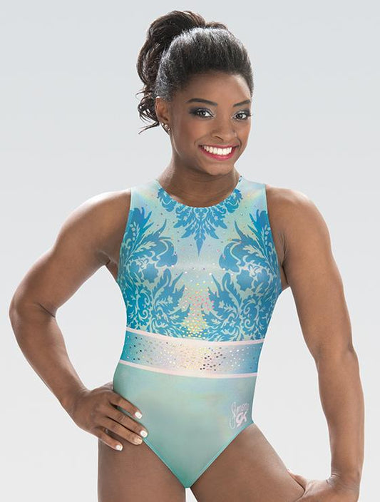 Pre-Owned Leotard Gk Elite Child Small Simone Teal Sparkle Gymnastics