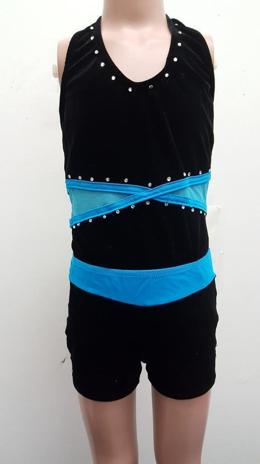 Pre-Owned Costume Weissman  4434 XL Child Turquoise Unitard Jazz Acro Mesh & Stones
