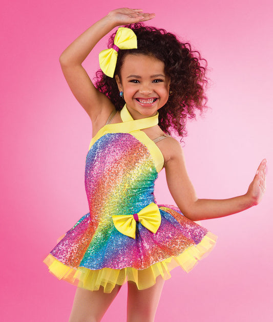 Pre-Owned Costume Small Child Rainbow A Wish Come True V2512 Jazz Tap Clogging Musical Theater Sequin Rainbow Dress