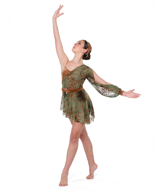 Pre-Owned Costume Small Adult Green A Wish Come True 25122Y Lyrical Contemporary Ballet Floral Velvet One Sleeve
