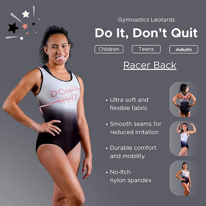 New NEW Leotard Destira Do It Dont Quit Adult Large  Peach Black White Gray Tumbling Acro