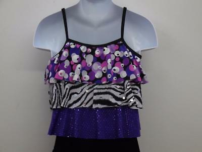 Pre-Owned Costume Intermediate Child Purple Weissman 5870 Jazz Tap Clogging Hip Hop Polka Dots Zebra Unitard