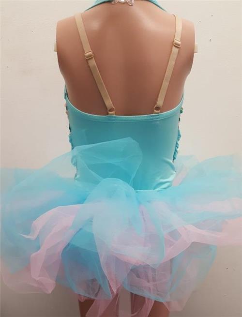Pre-Owned Costume Gallery  17223 Small Child Aqua Blue 2pc Tutu & Leotard Ballet Tap Sequins