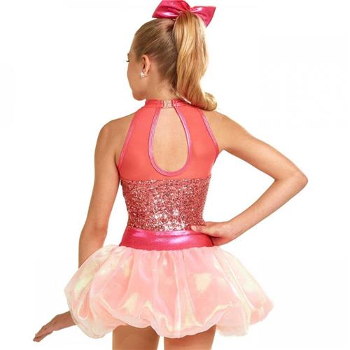 Pre-Owned Costume Large Child Peach Curtain Call E2080 Jazz Tap Clogging Musical Theater Sequin Dress Bubble Skirt