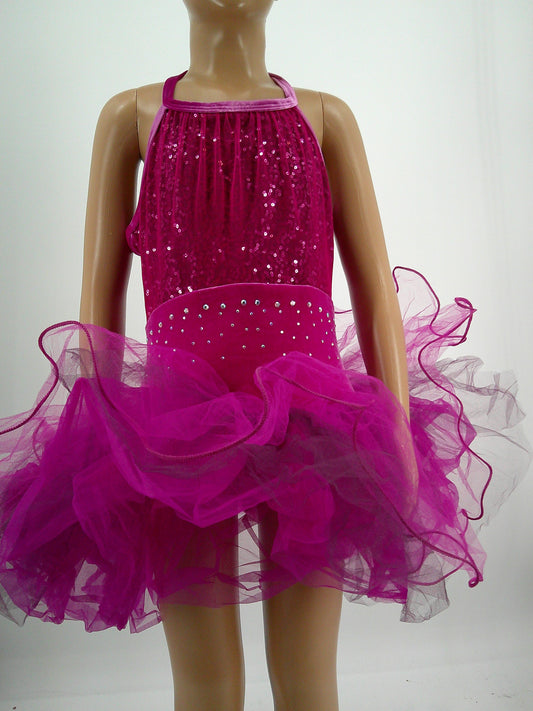 Pre-Owned Costume Curtain Call  C476 Medium Child Pink Velvet Tutu Ballet  Sequin