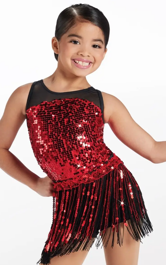 Pre-Owned Costume Weissman  14410 Large Child Red 2in1 Jazz Tap Sequin Fringe