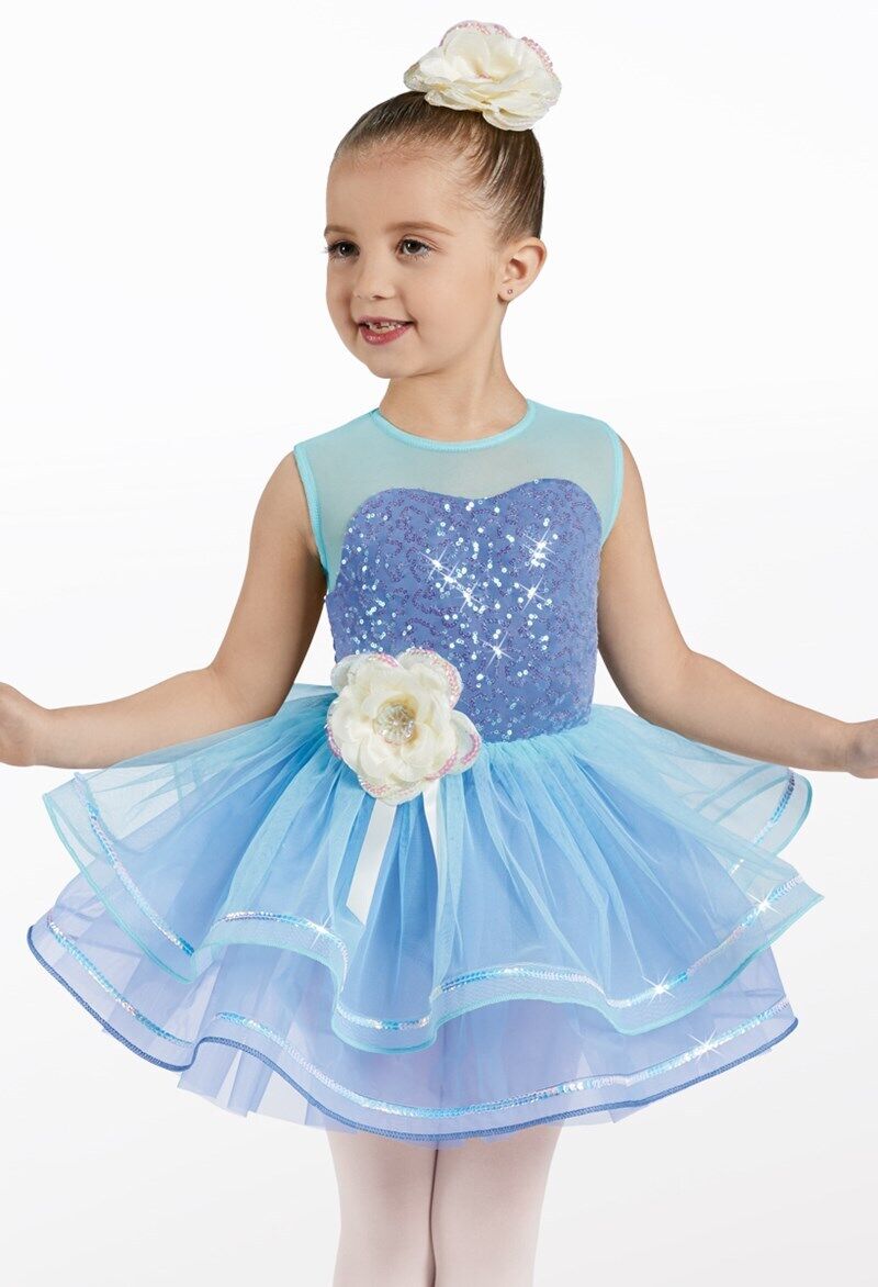 Pre-Owned Costume Weissman  12444 Intermediate Child Blue Tutu Ballet Tap Sequin