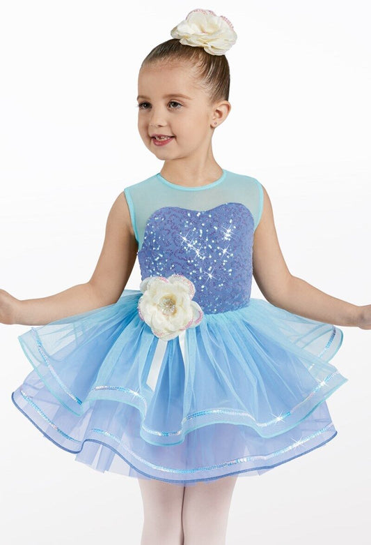 Pre-Owned Costume Weissman  12444 Intermediate Child Blue Tutu Ballet Tap Sequin