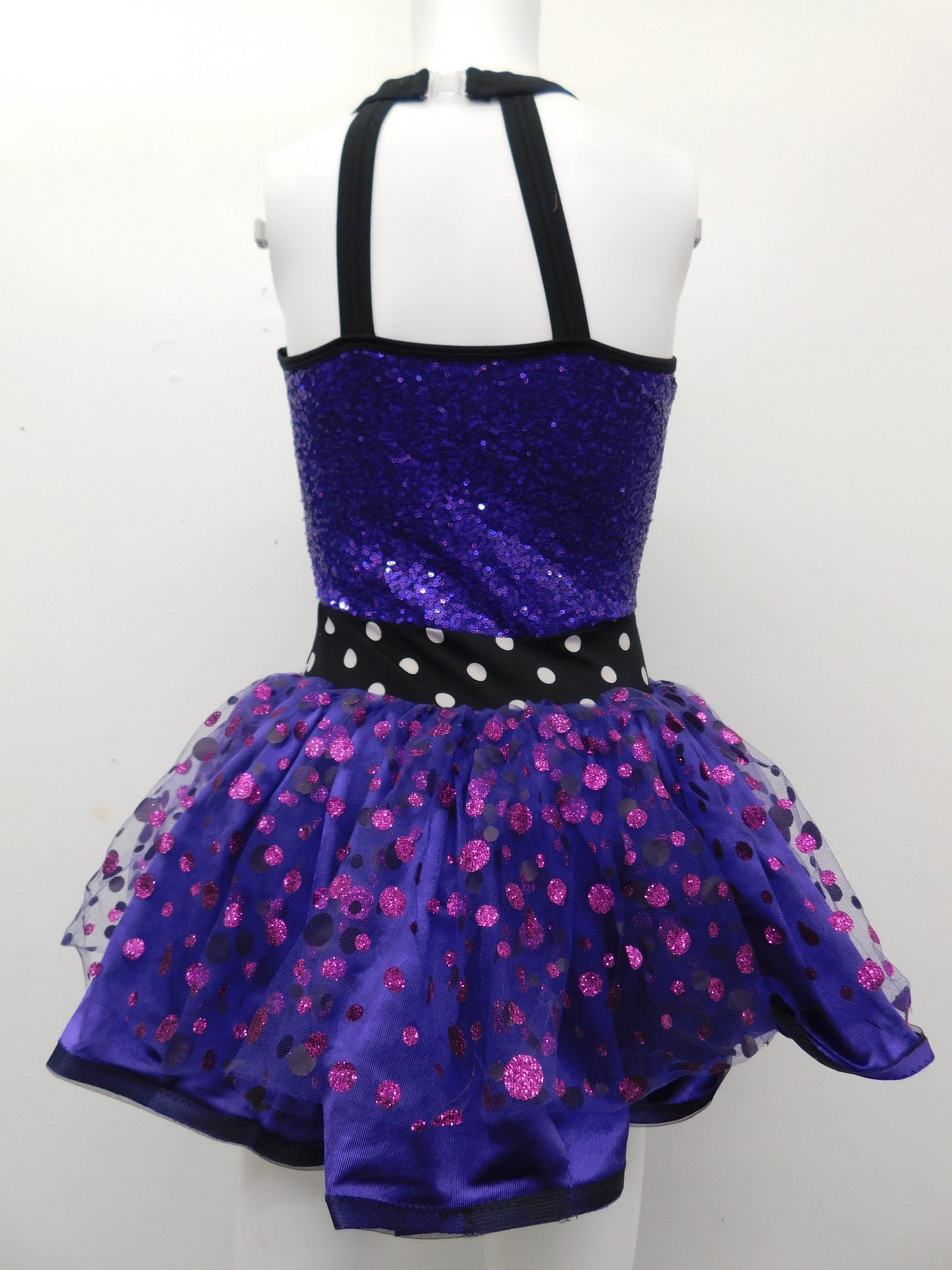 Pre-Owned Costume Large Child Purple Curtain Call J5239 Jazz Tap Clogging Polka Dots Sequin Dress