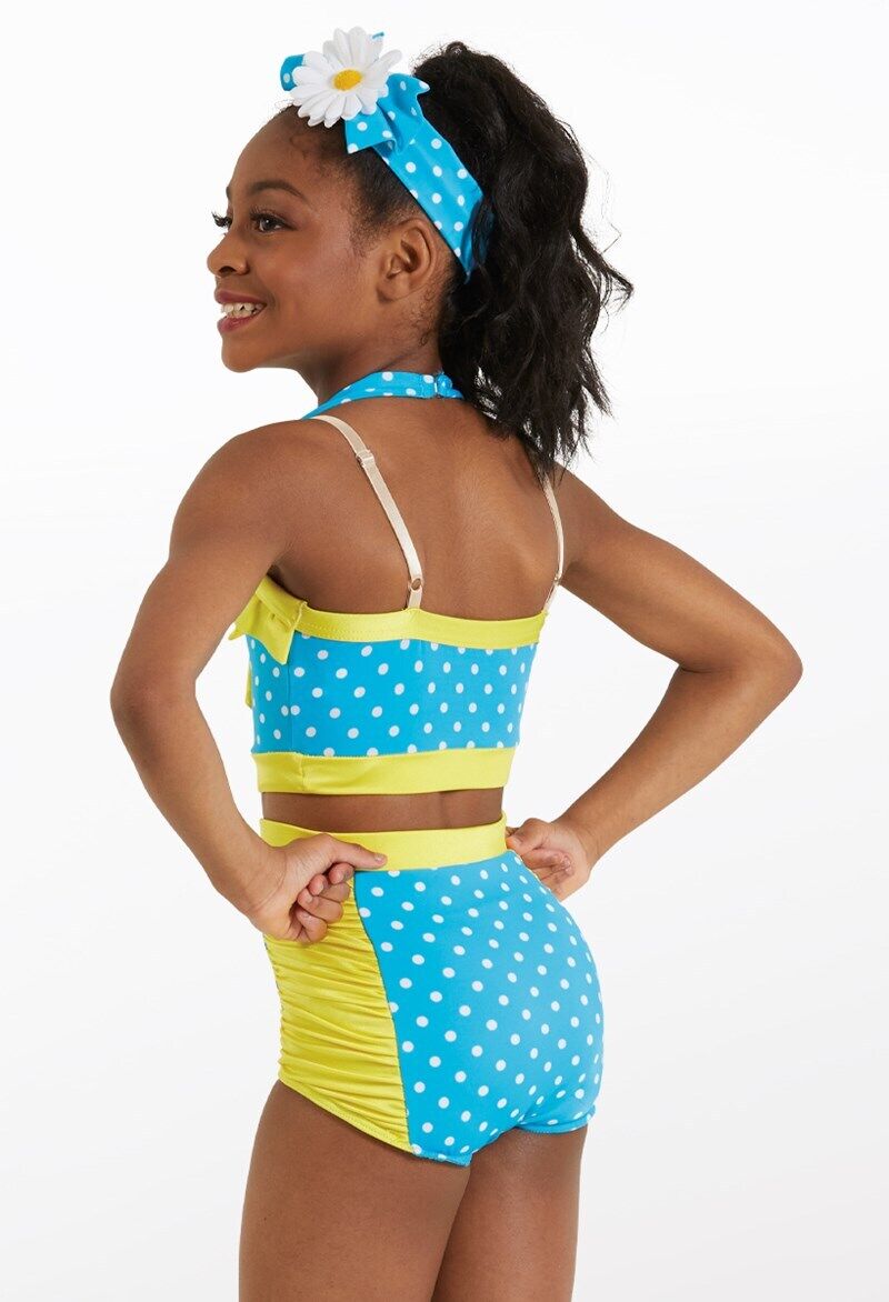 Pre-Owned Costume Weissman 11627 Turquoise Small Child Jazz Musical Theater Polka Dots 2 pc