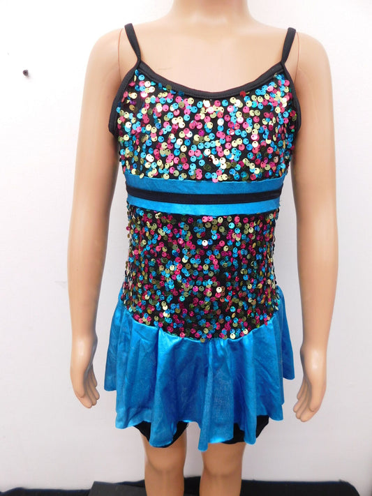 Pre-Owned Costume Weissman  5341 Intermediate Child Turquoise Dress Jazz Tap Sequin