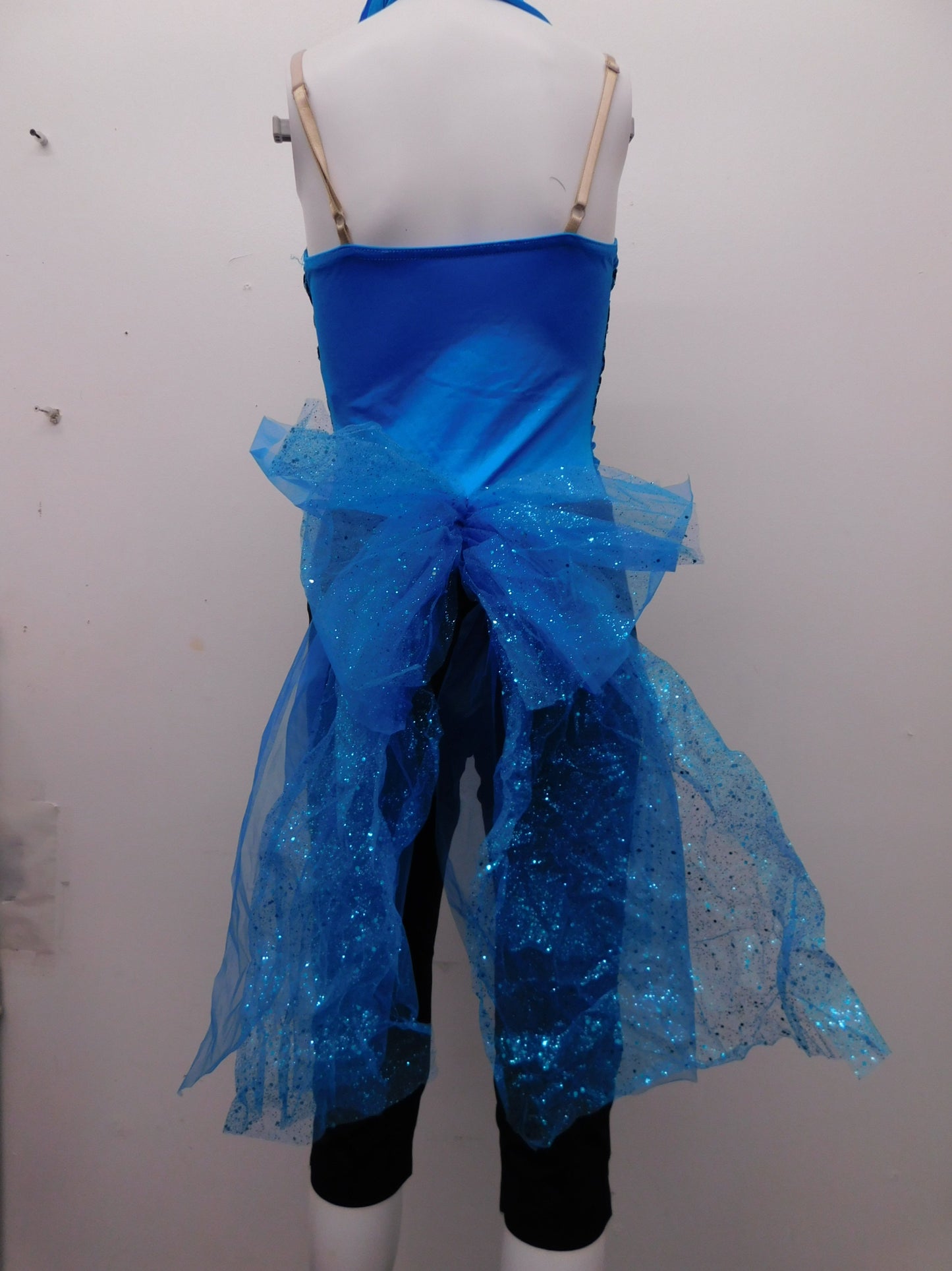Pre-Owned Costume Costume Gallery  15209 Medium Adult Turquoise Unitard with Bustle Jazz Baton Glitter