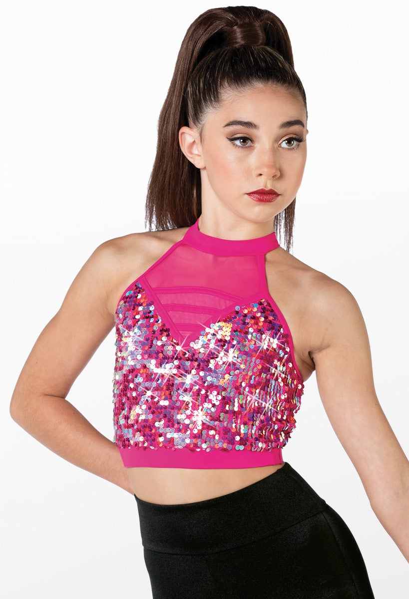 Pre-Owned Crop Top Large Child Pink Sequins Weissman SQ13201 Costume Jazz Tap