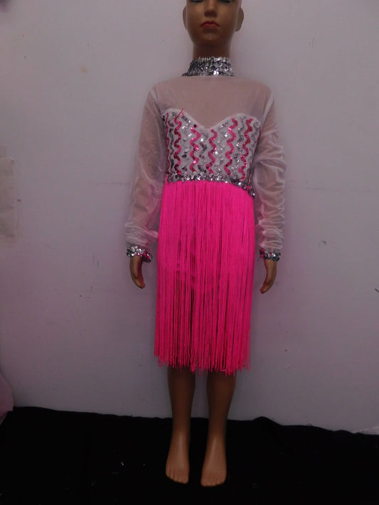 Pre-Owned Vintage Costume Costume Gallery   XL Child Pink Fringe Jazz Tap Sequins