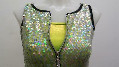 Pre-Owned Costume Large Child Green Curtain Call E1793 Jazz Tap Clogging Hip Hop Sequin Biketard
