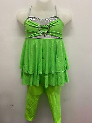 Pre-Owned Costume Weissman  4702 Medium Child Lime Green Unitard w/ Skirt Jazz
