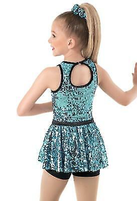 Pre-Owned Costume Weissman  10715 Medium Child Aqua Blue Peplum Unitard Jazz Sequins