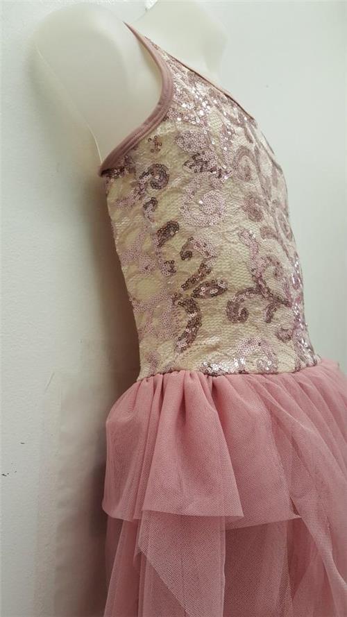 Pre-Owned Costume Medium Child Pink Curtain Call E1360 Lyrical Ballet Contemporary Sequin Dress Lace