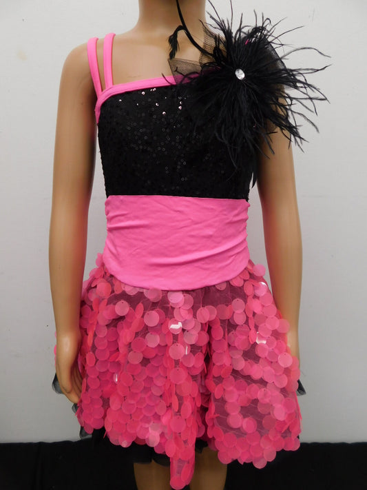 Pre-Owned Costume Weissman  7806 Large Child Hot Pink Dress Jazz  Sequins
