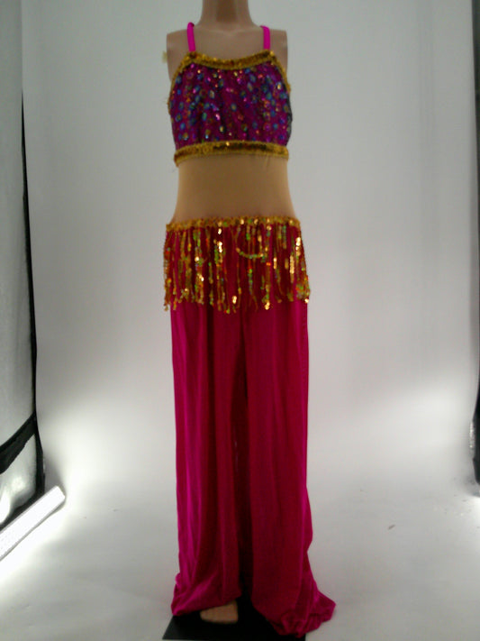 Pre-Owned Costume Art Stone  26764 Large Child Pink Jumpsuit Jazz Sequin Arabian