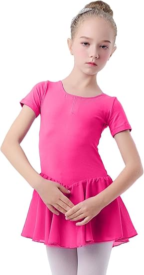 Pre-Owned Leotard Dress Hot Pink Medium Child Bow Back Short Sleeve Cotton