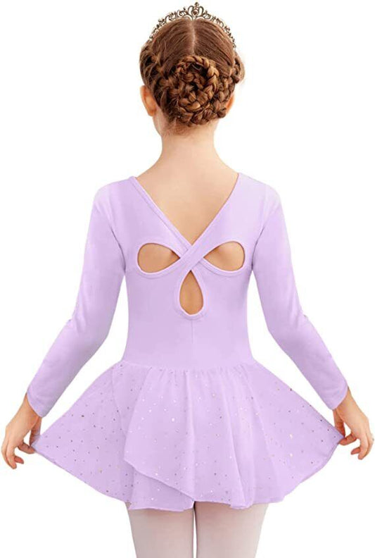 Pre-Owned Leotard Dress Long Sleeve Lavender Large Child Heart Back Sparkle Skirt