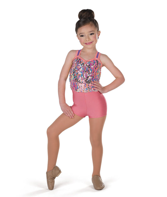 Pre-Owned Costume Intermediate Small Child Coral A Wish Come True 25282 Jazz Tap Clogging Acro Sequin Biketard Metallic