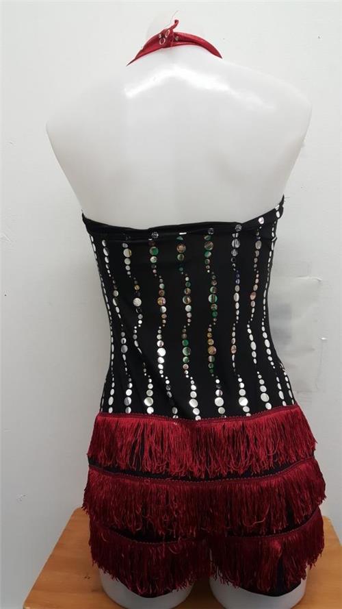 Pre-Owned Costume Large Child Red Weissman 4186 Jazz Tap Clogging Latin Fringe Sequin Biketard