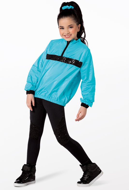 Pre-Owned Costume Weissman  14193 Small Adult Turquoise Unitard & Jacket Hip Hop Clogging Sequins