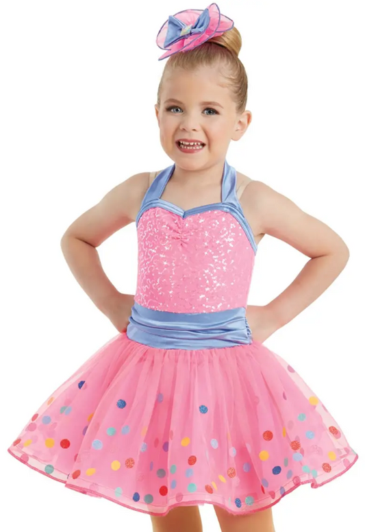 Pre-Owned Costume Weissman  10784 6x-7 Child Hot Pink Polka Dot Tap Ballet Sequin