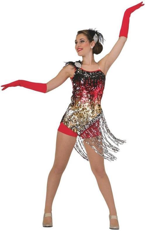 Pre-Owned Costume Costume Gallery  15640 Large Child Red Fringe Jazz Musical Sequin