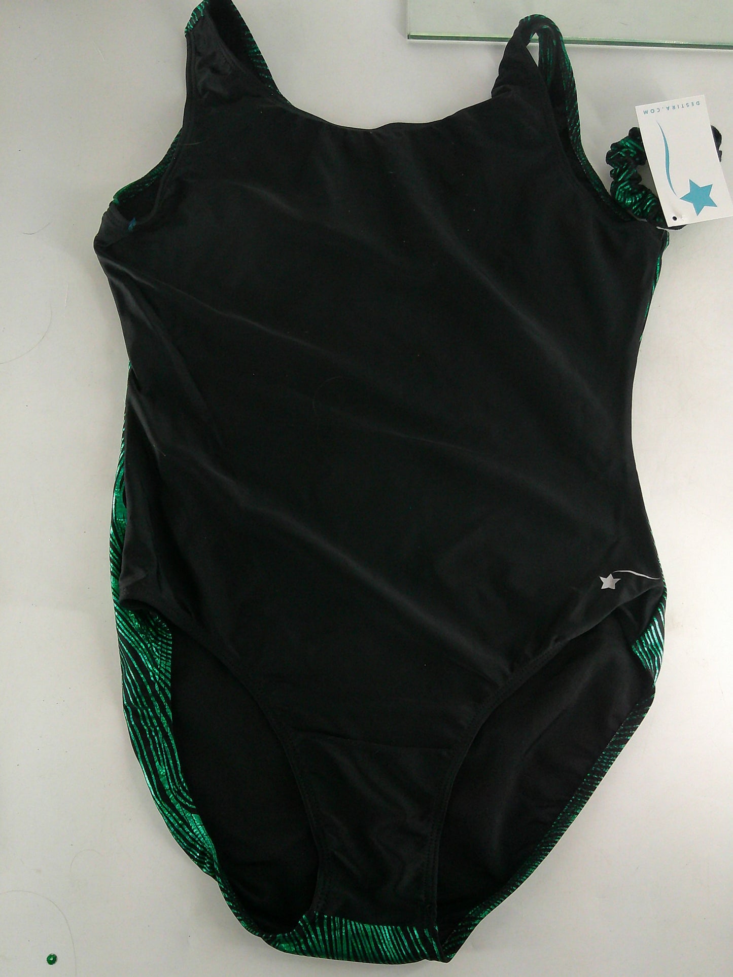 New Leotard Destira Green Glimmer Adult XL Green Black  Acro Tumbling
