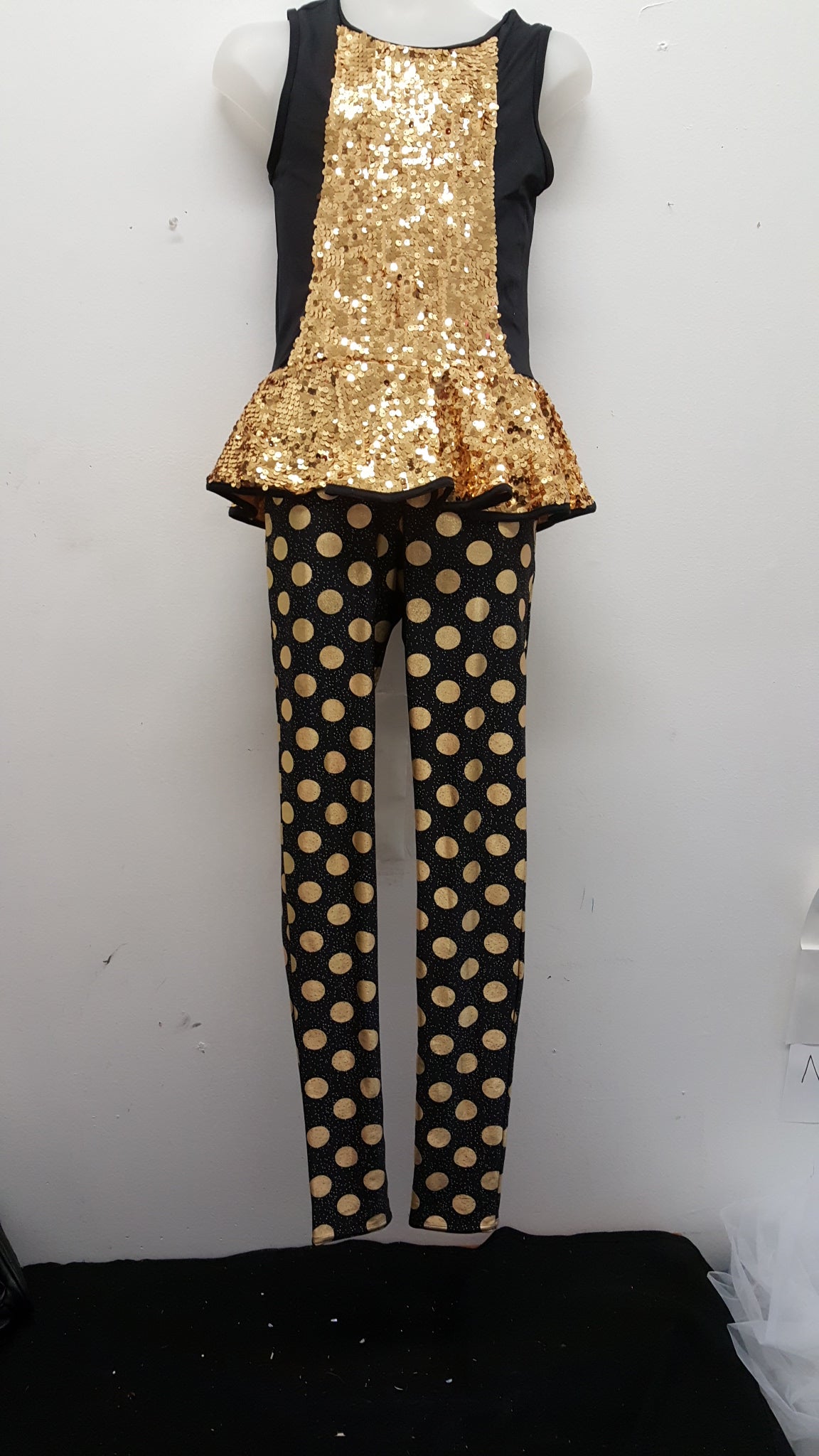 Pre-Owned Costume Weissman  9724 Medium Child Gold Unitard Jazz Sequin