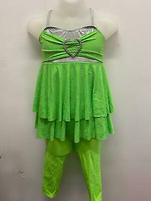 Pre-Owned Costume Weissman  4702 Medium Child Lime Green Unitard w/ Skirt Jazz