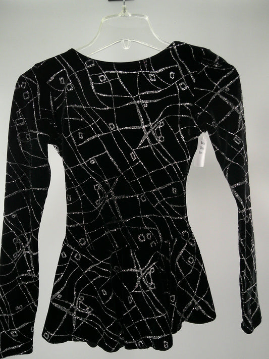Pre-Owned Dress Mondor   PS Adult Black Silver Glitter Velvet Ice Skating Jazz