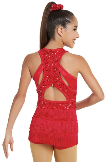Pre-Owned Costume Weissman 11109 Medium Adult Black Fringe Unitard Jazz Latin Sequin