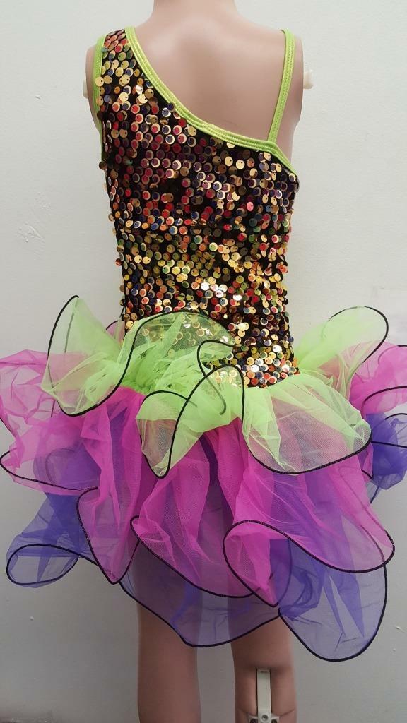 Pre-Owned Costume Curtain Call  E1289 Large Child Neon Colors Tutu Jazz Tap Sequin