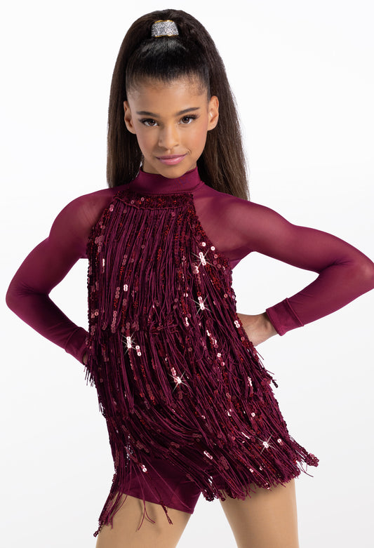 Pre-Owned Costume Weissman  13016 XL Adult Burgundy Fringe Unitard Jazz Sequin