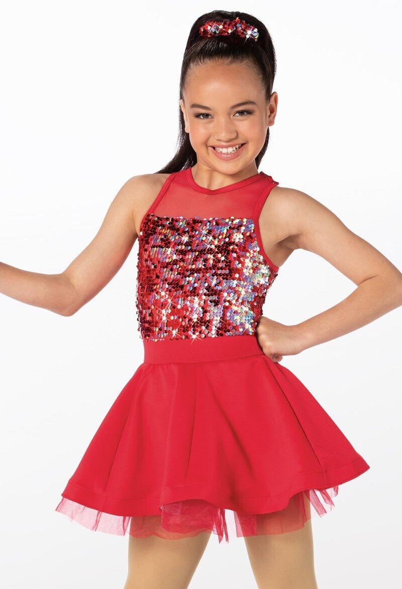 Pre-Owned Costume Weissman  12619 Intermediate Child Red Dress Jazz Sequin