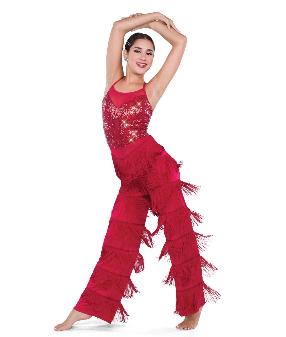 Pre-Owned Costume AWCT  24022 Med-Lar Child Red Fringe Jazz Tap Sequins/Rhinestones