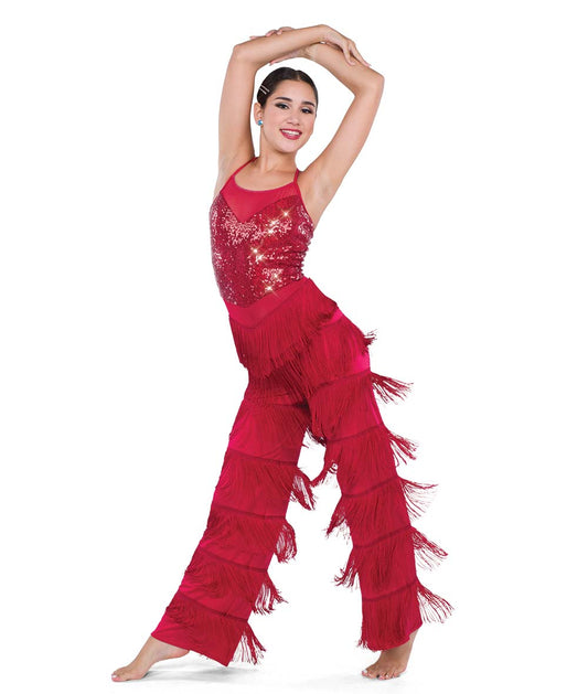 Pre-Owned Costume AWCT  24022 Med-Lar Child Red Fringe Jazz Tap Sequins/Rhinestones