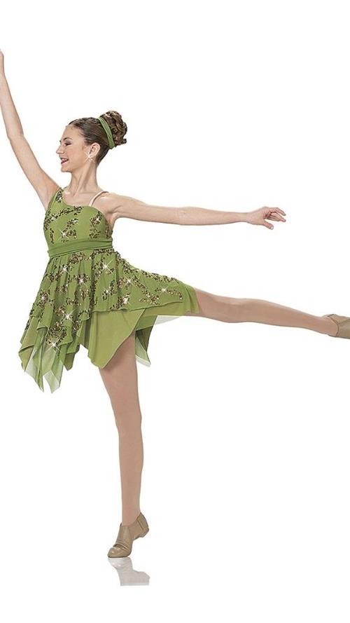 Pre-Owned Costume Large Child Green Art Stone 26745 Lyrical Jazz Contemporary Flowy Sequin Handkerchief Skirt