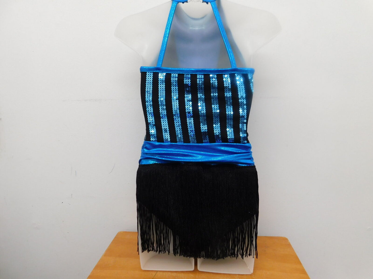 Pre-Owned Costume AWCT  V2167 Large Child Turquoise Fringe Skirt Jazz Sequin