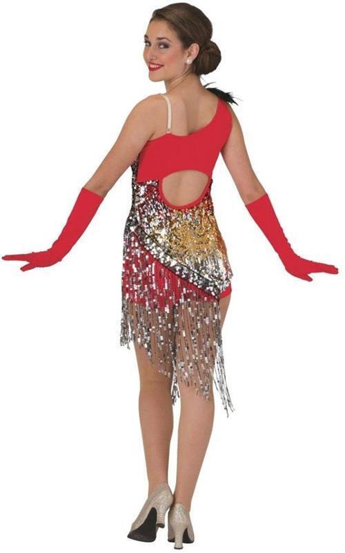 Pre-Owned Costume Costume Gallery  15640 Large Child Red Fringe Jazz Musical Sequin