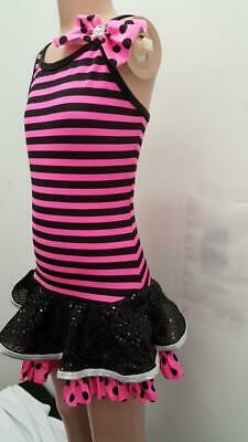 Pre-Owned Costume Jazz Medium Child Pink Curtain Call Dress Stripes Tap Clogging Hip Hop