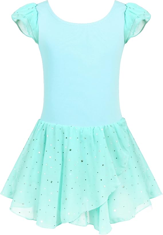 Pre-Owned Leotard Dress Flutter Sleeve Mint Green Large Child Sparkle Skirt Ballet