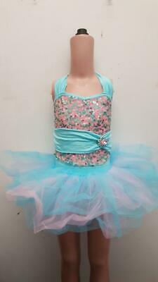 Pre-Owned Costume Gallery  17223 Small Child Aqua Blue 2pc Tutu & Leotard Ballet Tap Sequins